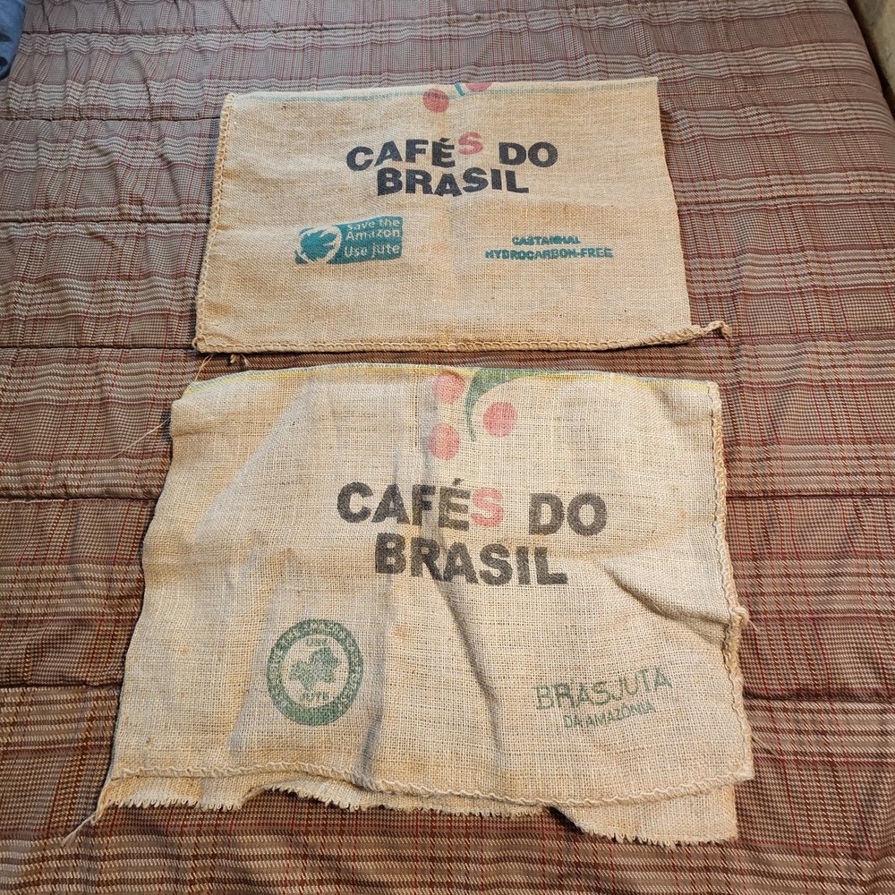 2 Vintage Cafe Do Brasil Burlap Coffee Sacks Jute Bags for Upholstery Crafts